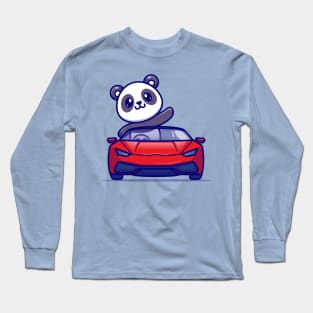 Cute Panda Driving Car Cartoon Long Sleeve T-Shirt